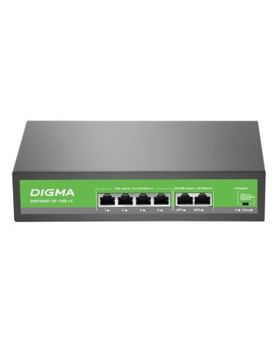 DSP204F-2F-T80 DSP204F-2F-T80 V1 (L2) 6х100Мбит/с 4PoE 4PoE+ 80W. Коммутатор с питанием по PoE. Digma в Омске
