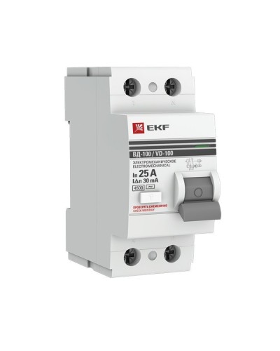 УЗО ВД-100 2P 25А 30мА тип AC эл-мех  PROxima (elcb-2-25-30-em-pro). Выключатель дифференциального тока (УЗО). EKF в Омске