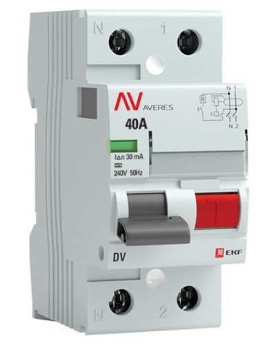DV 2P 40А/ 30мА (AC)  AVERES (rccb-2-40-30-ac-av). Выключатели дифференциального тока (УЗО). EKF в Омске