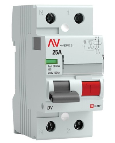 DV 2P 25А/ 30мА (A)  AVERES (rccb-2-25-30-a-av). Выключатели дифференциального тока (УЗО). EKF в Омске