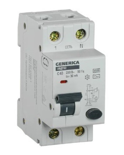 GENERICA АВДТ 32 C40 2Р 30мА (MAD25-5-040-C-30). Автоматический выключатель дифференциального тока. IEK в Омске