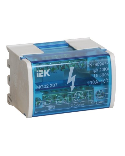 ШНК 2х7 L+PEN (YND10-2-07-100). Шина на DIN-рейку в корпусе (кросс-модуль). IEK в Омске