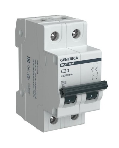 GENERICA ВА47-29М 2P C 20А 4,5кА (MVA21-2-020-C-G). Автоматический выключатель. IEK в Омске