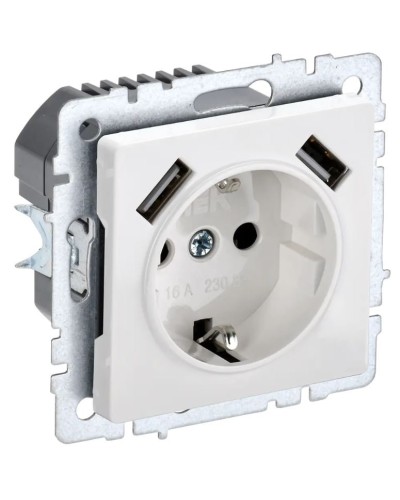 Розетка с з/к с USB A+A 3,1А РЮш10-2-БрБ белый BRITE (BR-R14-16-U21-D31-K01). Розетка с заземлением с защитными шторками, 3,1А. IEK в Омске