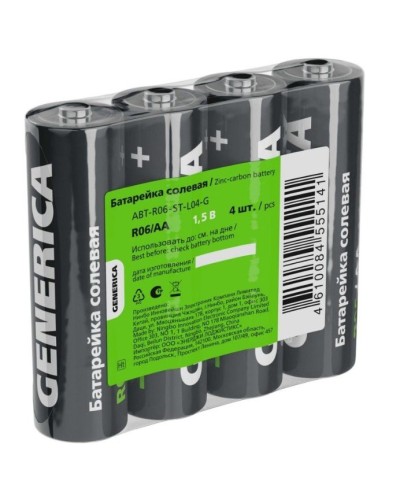 Батарейка солевая R06/AA GENERICA (4 шт) (ABT-R06-ST-L04-G). Батарейка солевая. IEK в Омске