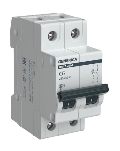 GENERICA ВА47-29М 2P C 6А 4,5кА (MVA21-2-006-C-G). Автоматический выключатель. IEK в Омске