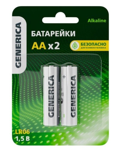 Батарейка Alkaline LR06/AA GENERICA (2 шт) (ABT-LR06-ST-L02-G). Батарейка щелочная. IEK в Омске
