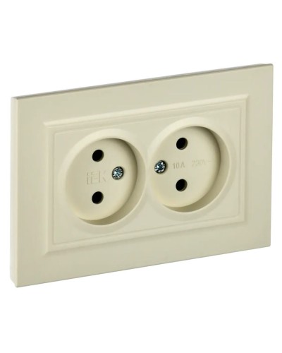 Розетка 2-местная без з/к РС12-2-БрКр бежевый BRITE (BR-R20-10-K10-F). Розетка без заземления без защитных шторок в сборе. IEK в Омске