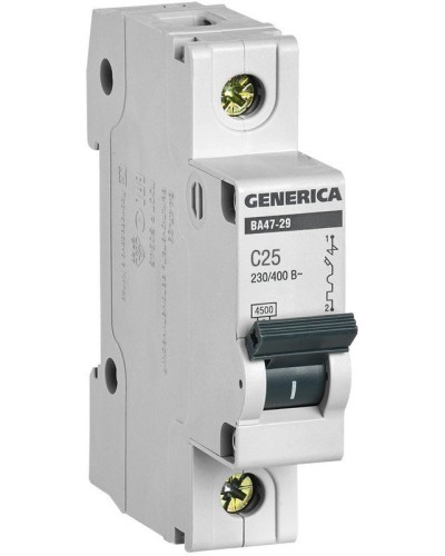 GENERICA ВА47-29 1P C 25А 4,5кА (MVA25-1-025-C). Автоматический выключатель. IEK в Омске