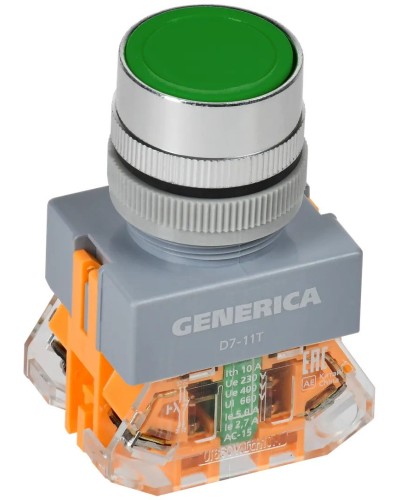 Кнопка D7-11T d=22мм зеленая GENERICA (BBT50-11T-3-21-K06-G). Кнопка управления с фиксацией. IEK в Омске