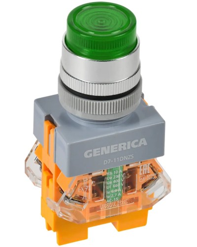 Кнопка D7-11DNZS d=22мм зеленая GENERICA (BBT50-11DNZS-3-11-K06-G). Кнопка управления с подсветкой и фиксацией. IEK в Омске