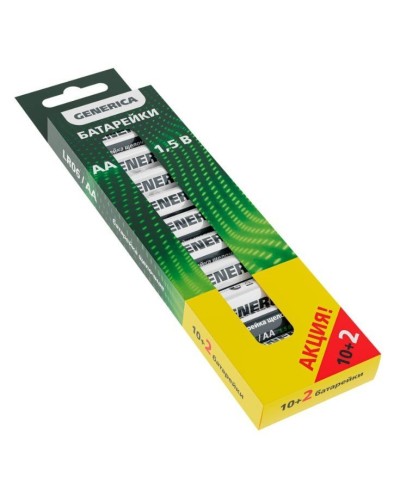 Батарейка Alkaline LR06/AA GENERICA (12 шт) ПРОМО (ABT-LR06-ST-B12-G). Батарейка щелочная. IEK в Омске