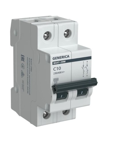 GENERICA ВА47-29М 2P C 10А 4,5кА (MVA21-2-010-C-G). Автоматический выключатель. IEK в Омске