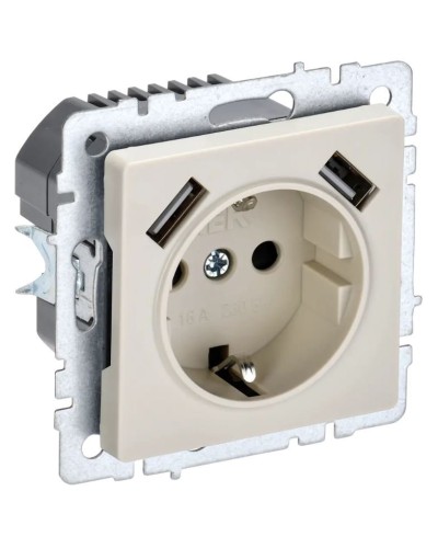 Розетка с з/к с USB A+A 2,1А РЮш10-1-БрКр бежевый BRITE (BR-R14-16-U21-D21-K10). Розетка с заземлением с защитными шторками, 2,1А. IEK в Омске