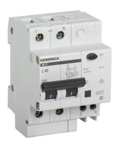 GENERICA АД12 2Р 40А 30мА (MAD15-2-040-C-030). Автоматический выключатель дифференциального тока. IEK в Омске