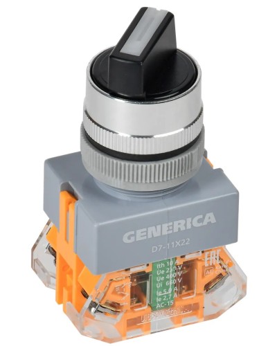 Переключатель D7-11X22 на 2 положения черный GENERICA (BSW50-11X22-3-22-2-K02-G). Переключатель с самовозвратом. IEK в Омске