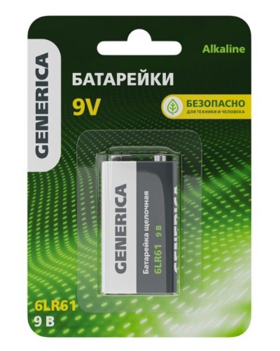 Батарейка Alkaline 6LR61 9V GENERICA (ABT-6LR619V-ST-L02-G). Батарейка щелочная. IEK в Омске