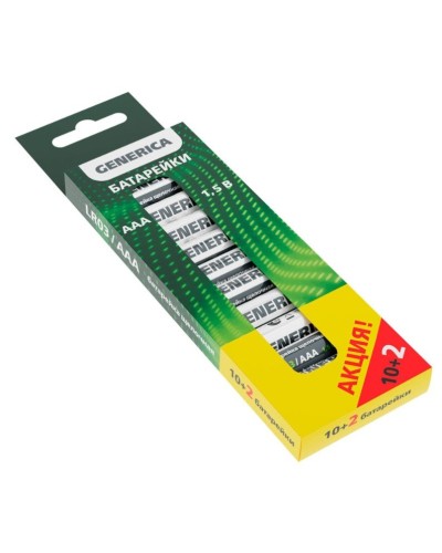 Батарейка Alkaline LR03/AAA GENERICA (12 шт) ПРОМО (ABT-LR03-ST-B12-G). Батарейка щелочная. IEK в Омске