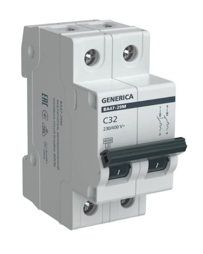 GENERICA ВА47-29М 2P C 32А 4,5кА (MVA21-2-032-C-G). Автоматический выключатель. IEK в Омске