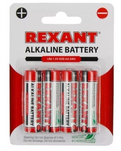 Алкалиновая батарейка AA/LR6 1,5 V 4 шт. блистер REXANT (30-1027). Элемент питания. Rexant в Омске