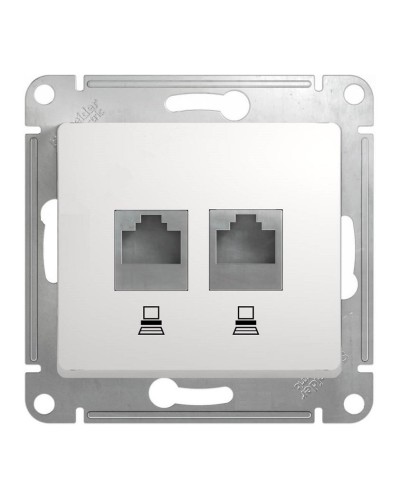 Glossa розетка RJ45+RJ45 2-местная, кат. 5Е, скрытой установки, механизм, белый (GSL000185KK). Розетка компьютерная. Systeme Electric в Омске