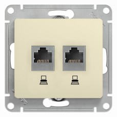 Glossa розетка RJ45+RJ45 2-местная, кат. 5Е, скрытой установки, механизм, бежевый (GSL000285KK). Розетка компьютерная. Systeme Electric