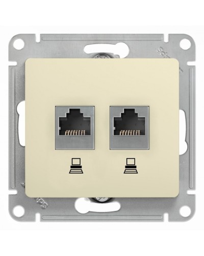 Glossa розетка RJ45+RJ45 2-местная, кат. 5Е, скрытой установки, механизм, бежевый (GSL000285KK). Розетка компьютерная. Systeme Electric в Омске