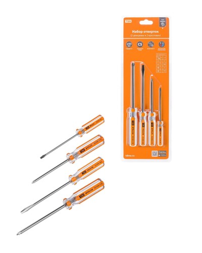 Набор отверток 4шт.: SL3x75, SL5х100, PH1х75, PH2х100, блистер, CS Гранит TDM (SQ1013-0101). Набор отверток. TDM ЕLECTRIC в Омске