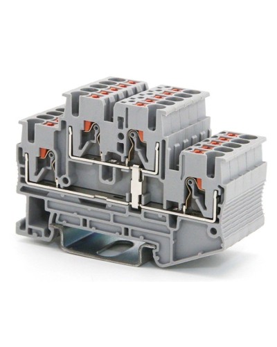 Клемма двухуровневая, зажим push-in, 2.5 кв.мм, серая (VPRTT-2.5-PV-GY). Клемма проходная, 4 точки подключения, уровни соединены перемычкой. ДКС в Омске