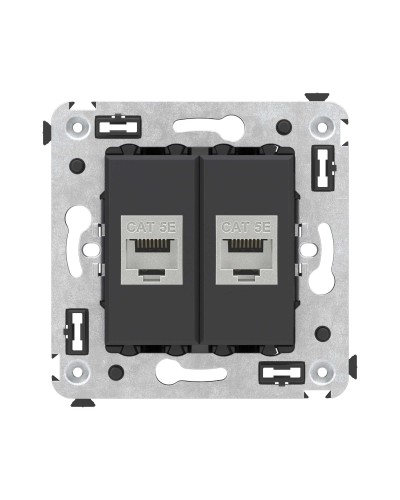 Розетка RJ-45 в стену, кат.6E, Avanti, двойная, черная матовая (4412764). Розетка компьютерная. ДКС в Омске