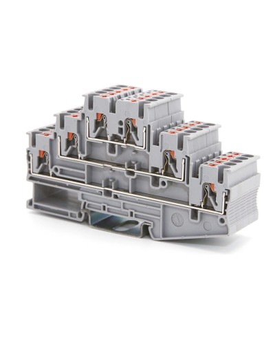 Клемма трехуровневая, зажим push-in, 2.5 кв.мм, серая (VPR-2.5-3L-GY). Клемма проходная, 6 точки подключения. ДКС в Омске