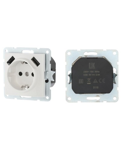 Розетка с з/к + 2xUSB разъема, 2А, белый LK60 (868004-1). Розетка. Экопласт в Омске